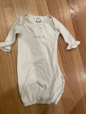White Baby Gown with V Pink Embroidery